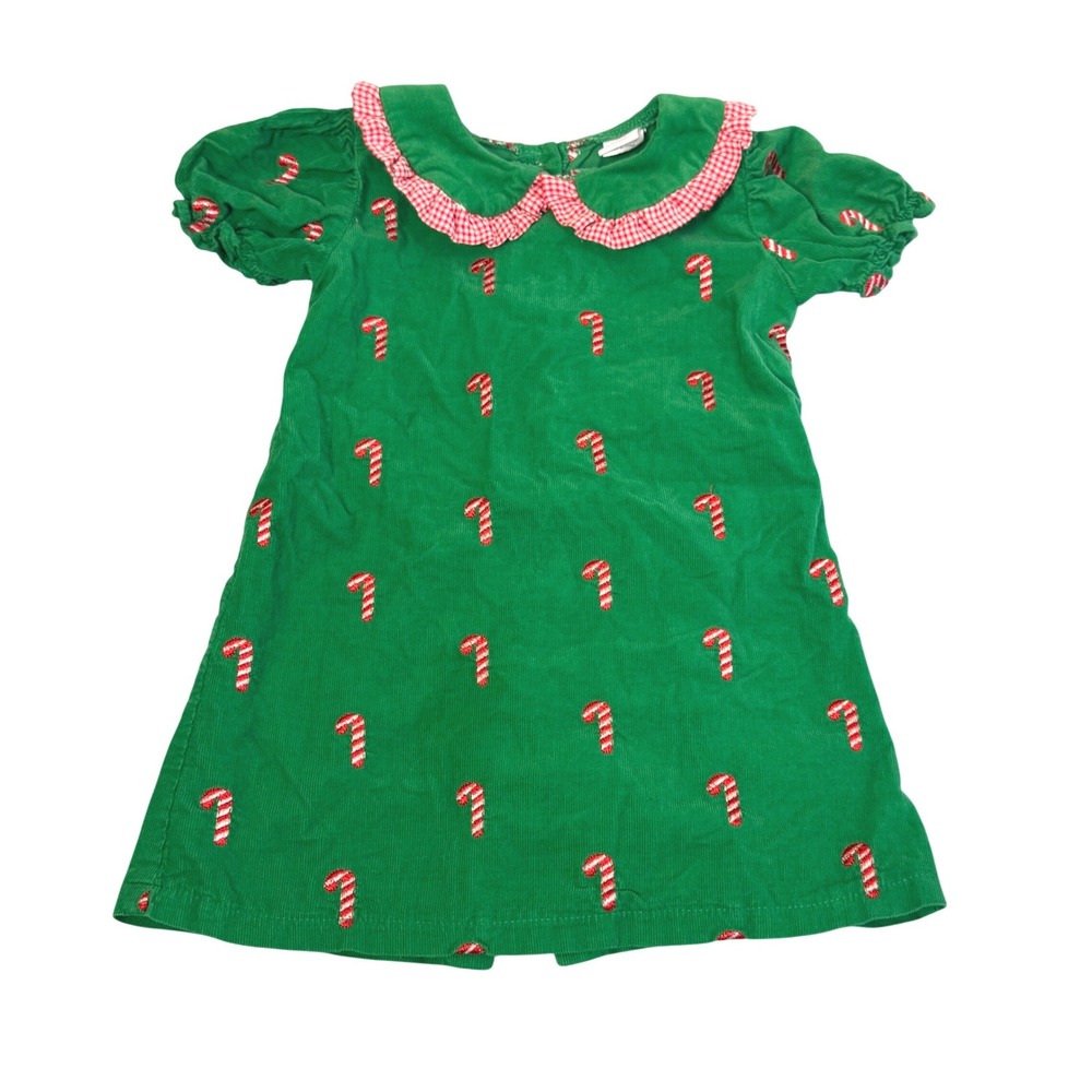 Stitchy Fish Corduroy Dress 2T Holiday Candy Cane Embroidered Southern Green